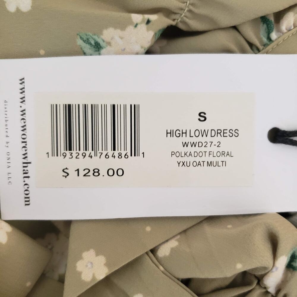 NWT WEWOREWHAT Hi-Low Polka Dot Green Floral Pattern Ruffle Peasant Dress S - Picture 13 of 16